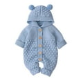 thumbnail image 1 of FYMNSI Baby Boy Girl Knitted Sweater Romper Long Sleeve Hoodie Jumpsuit Newborn Infant Winter Clothes Hooded Overall 18-24 Months Blue, 1 of 10