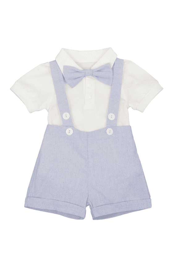 Baby Boy Linen Christening Baptism Outfit Blessing Formal Suit Gentleman Short Sleeve Tuxedo Clothes 0-6 Months Light Blue