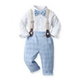 thumbnail image 1 of FYMNSI Baby Boy Long Sleeves Gentleman Outfit Clothes Sets Toddler Formal Bowtie Shirt Suspender Pants Wedding Dress Suits 12-18M Light Blue, 1 of 4