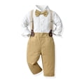 thumbnail image 1 of FYMNSI Baby Boy Long Sleeves Gentleman Outfit Clothes Sets Toddler Formal Bowtie Shirt Suspender Pants Wedding Dress Suits 2-3T Kahaki, 1 of 10