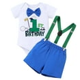 thumbnail image 1 of FYMNSI Baby Boy Outfits Summer 1st Birthday Party Clothes Infant Boys Suspender Romper Shorts Outfit Sets 1 Years Blue, 1 of 9
