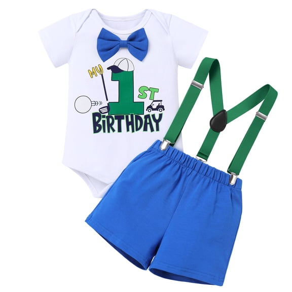 FYMNSI Baby Boy Outfits Summer 1st Birthday Party Clothes Infant Boys Suspender Romper Shorts Outfit Sets 1 Years Blue