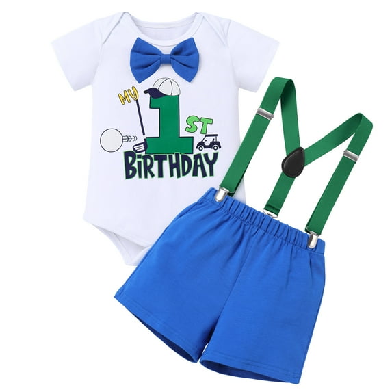 FYMNSI Baby Boy Outfits Summer 1st Birthday Party Clothes Infant Boys Suspender Romper Shorts Outfit Sets 1 Years Blue