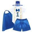 thumbnail image 1 of FYMNSI Baby Boy Prince King Costume 1st First Birthday Cake Smash Outfit One Year Old Party Photo Shooting Bow Tie Short Sleeve Romper Shorts Cape Mini Crown Hat Headband 4pcs Set 1 Year Royal Blue, 1 of 5