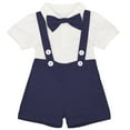 thumbnail image 1 of FYMNSI Baby Boy Linen Christening Baptism Outfit Blessing Formal Suit Gentleman Short Sleeve Tuxedo Clothes 6-12 Months Navy Blue, 1 of 10