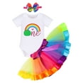 thumbnail image 1 of FYMNSI Baby Girl 1st Birthday Cake Smash Outfit Melon One Year Old Party Short Sleeve Romper Rainbow Skirt Bowknot Headband Set 1 Year, 1 of 8