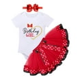 thumbnail image 1 of FYMNSI Baby Girl 1st Birthday Cake Smash Outfit Short Sleeve Romper Tutu Skirt Bowknot Headband 3pcs Set 1 Year Red - Love Heart, 1 of 7