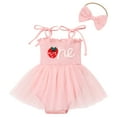 thumbnail image 1 of FYMNSI Baby Girl 1st Birthday Outfit One Year Old Spaghetti Straps Tulle Romper Summer Sleeveless Tutu Dresses with Headband 6-12 Months Strawberry, 1 of 10