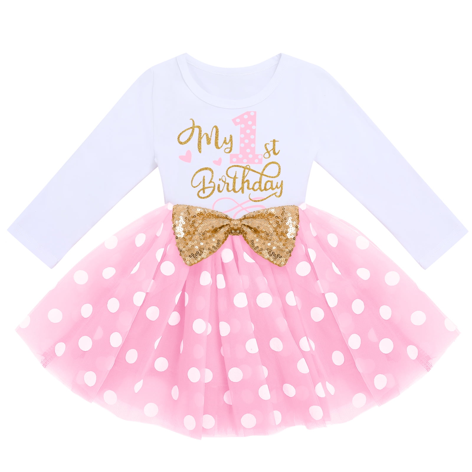 long sleeve first birthday dress Girls Spring Autumn Winter New Baby First Birthday Mesh Long Sleeve Bow  Lace Princess Dress