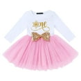 thumbnail image 1 of FYMNSI Baby Girl Birthday Party Dress Cake Smash Outfit Princess Polka Dots Tulle Bowknot Dress Party Long Sleeve Clothes Photo Props 1 Years Golden Snow One, 1 of 4