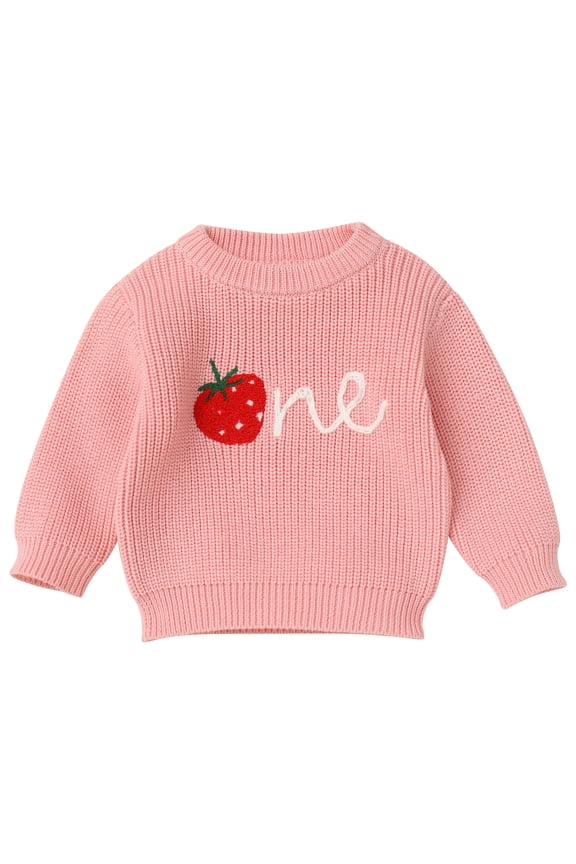 Baby Sweaters for Girl Long Sleeve Winter Clothes Pink Knit Pullover Infant Fall Crew Neck Knitwear 1T