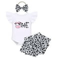 thumbnail image 1 of FYMNSI Baby Girl Clothes 3Pcs Ruffle Romper Shorts Headband Set Infant Summer Birthday Outfits 6-12 Months, 1 of 8