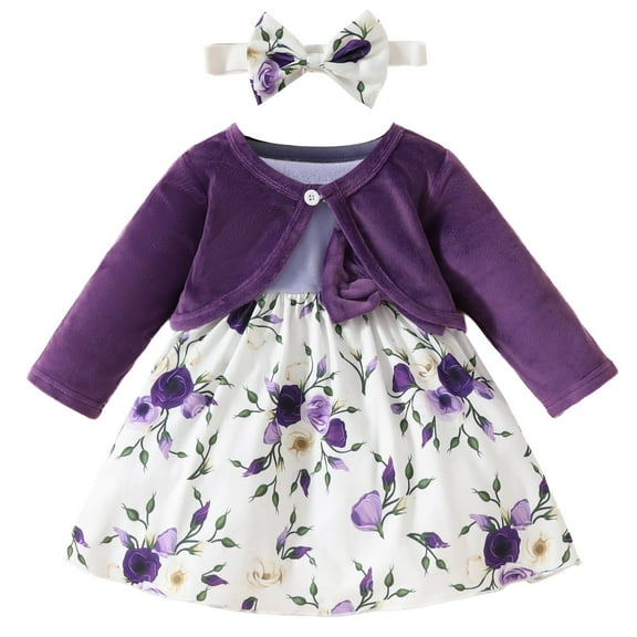 FYMNSI Baby Girl Clothes Dress and Cardigan Set Toddler Girls Floral Sleeveless Dresses Long Sleeve Winter Velvet Coat