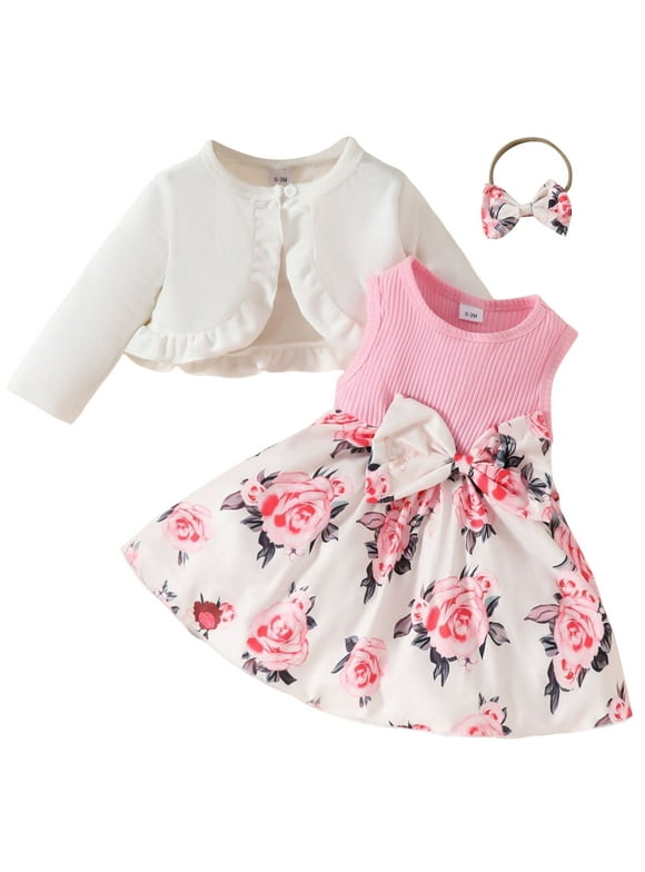 Baby Girl Clothes Dress and Cardigan Set Toddler Girls Floral Sleeveless Dresses Long Sleeve Winter Velvet Coat