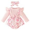 thumbnail image 1 of FYMNSI Baby Girl Clothes Ruffle Long Sleeve Romper with Headband Infant Newborn Girl Ribbed Bodysuit 0-3 Months, 1 of 5