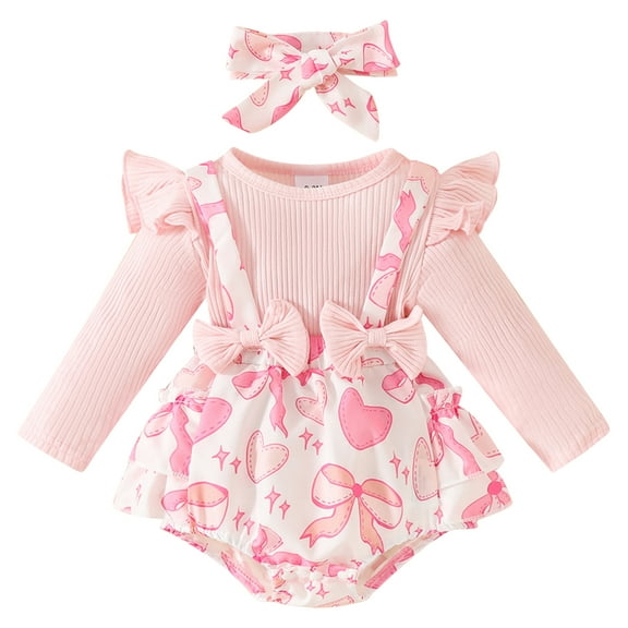 FYMNSI Baby Girl Clothes Ruffle Long Sleeve Romper with Headband Infant Newborn Girl Ribbed Bodysuit 0-3 Months