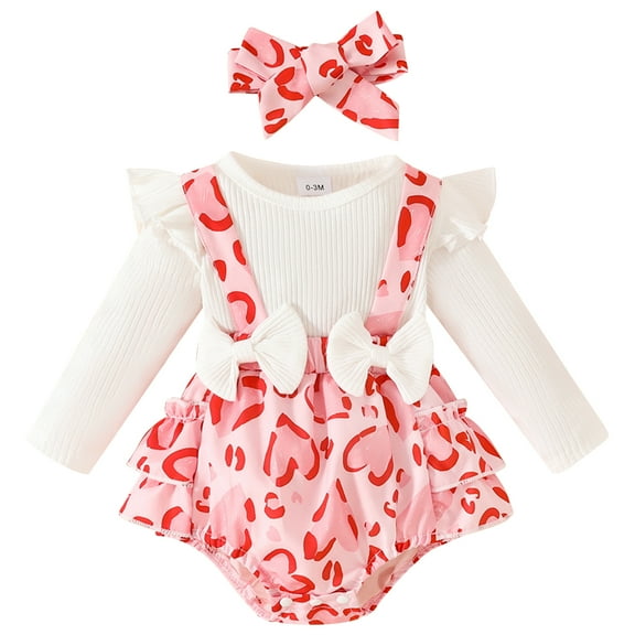 FYMNSI Baby Girl Clothes Ruffle Long Sleeve Romper with Headband Infant Newborn Girl Ribbed Bodysuit 6-12 Months