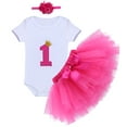 thumbnail image 1 of FYMNSI Baby Girl First Birthday Outfit Cake Smash Short Sleeve Romper Tutu Skirt Headband 3pcs Set, 1 of 10