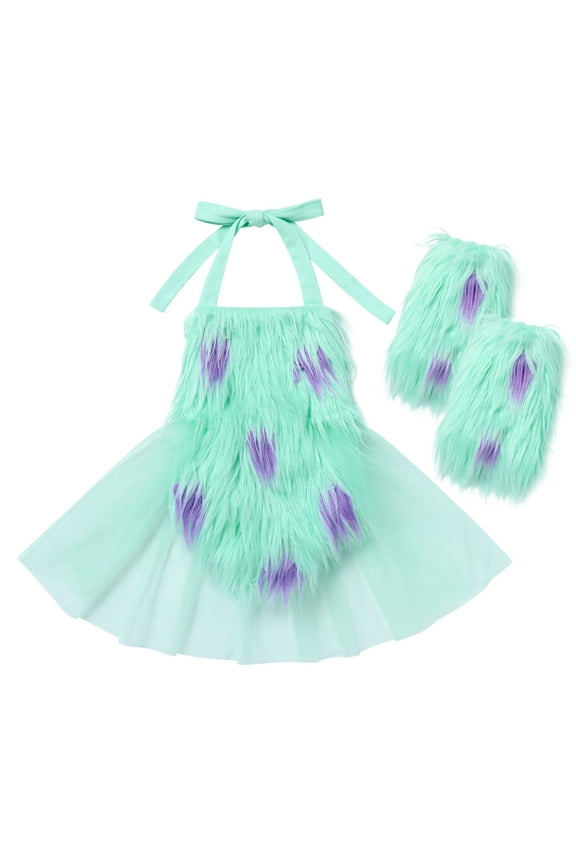 Baby Girl Christmas Outfit Toddler Green Faux Fur Romper Tutu Dress with Leg Warmers Xmas Dress Up Clothes