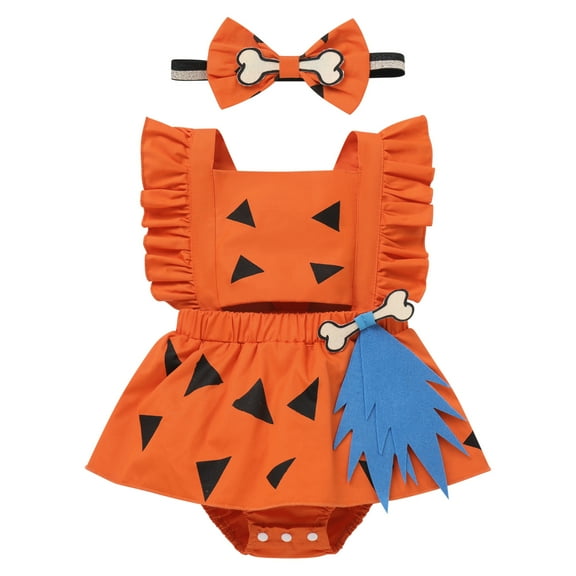 FYMNSI Baby Girl Halloween Caveman Costume Sleeveless Romper Infant Role Play Dress Up Clothes 0-6 Months