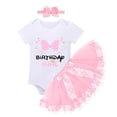 thumbnail image 1 of FYMNSI Baby Girl Toddler Kids 1/2 1st 2nd Birthday Cake Smash Outfit Short Sleeve Romper Tutu Skirt Bowknot Headband 3pcs Set 1 Year Pink, 1 of 7
