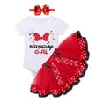 thumbnail image 1 of FYMNSI Baby Girl Toddler Kids 1/2 1st 2nd Birthday Cake Smash Outfit Short Sleeve Romper Tutu Skirt Bowknot Headband 3pcs Set 1 Year Red, 1 of 7