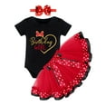 thumbnail image 1 of FYMNSI Baby Girl Toddler Kids 1/2 1st 2nd Birthday Cake Smash Outfit Short Sleeve Romper Tutu Skirt Bowknot Headband 3pcs Set 6 Months Black - Love Heart, 1 of 7