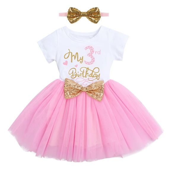FYMNSI Baby Girls Birthday Outfit My 3rd Birthday Cake Smash Dress Polka Dots Tutu Dresses Toddler Kids Short Sleeve Summer Clothes with Bowknot Headband