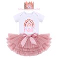 thumbnail image 1 of FYMNSI Baby Girls Birthday Outfit Cake Smash Outfit Romper Ruffle Tulle Tutu Skirt with Headband Clothes Set 6M Half Dusty Pink Qu, 1 of 7