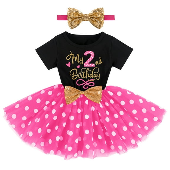 FYMNSI Baby Girls Birthday Outfit My 2nd Birthday Cake Smash Dress Polka Dots Tutu Dresses Infant Short Sleeve Summer Clothes with Bowknot Headband