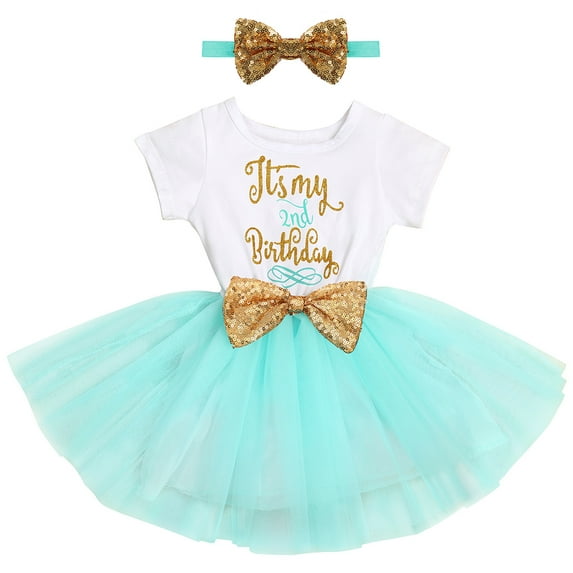 FYMNSI Baby Girls Birthday Outfit My 2nd Birthday Cake Smash Dress Polka Dots Tutu Dresses Infant Short Sleeve Summer Clothes with Bowknot Headband