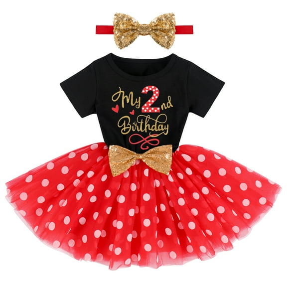 FYMNSI Baby Girls Birthday Outfit My 2nd Birthday Cake Smash Dress Polka Dots Tutu Dresses Infant Short Sleeve Summer Clothes with Bowknot Headband