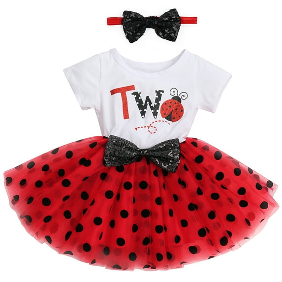 FYMNSI Baby Girls Birthday Outfit My 2nd Birthday Cake Smash Dress Polka Dots Tutu Dresses Infant Short Sleeve Summer Clothes with Bowknot Headband