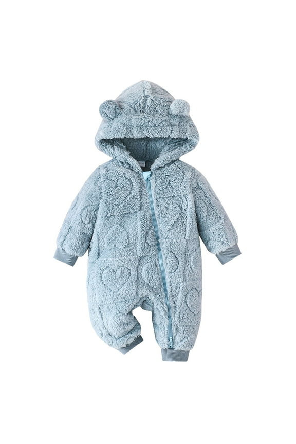 Baby Girls Boys Winter Clothes Newborn Fleece Rompers Onesie Warm Hooded Zipper Jumpsuit Outfits 9-12 Months Blue