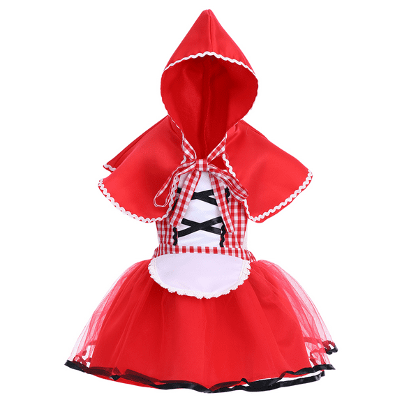 FYMNSI Baby Girls' Christmas Halloween Costume Toddler Infant Tutu Skirt Cosplay with Red Cape Cloak Outfit Fairy Tale Outfit 12-18 Months Red