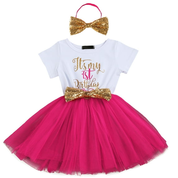 FYMNSI Baby Girls First Birthday Outfit My 1st Birthday Cake Smash Dress Polka Dots Tutu Dresses Toddler Short Sleeve Summer Clothes with Bowknot Headband