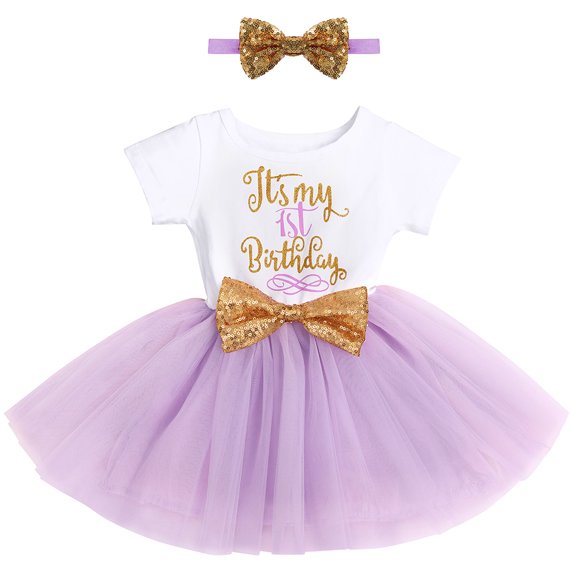 FYMNSI Baby Girls First Birthday Outfit My 1st Birthday Cake Smash Dress Polka Dots Tutu Dresses Toddler Short Sleeve Summer Clothes with Bowknot Headband