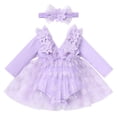 thumbnail image 1 of FYMNSI Baby Girls Long Sleeve Lace Princess Tutu Dresses Infant 3D Floral Tulle Romper Dress Toddler Purple Clothes 18-24 Months, 1 of 10