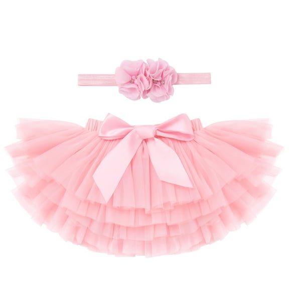 FYMNSI Baby Girls Diaper Tutu Skirts Infant Toddler Bloomers Skirts Princess Skirts with Headband Pink 6-12 Months