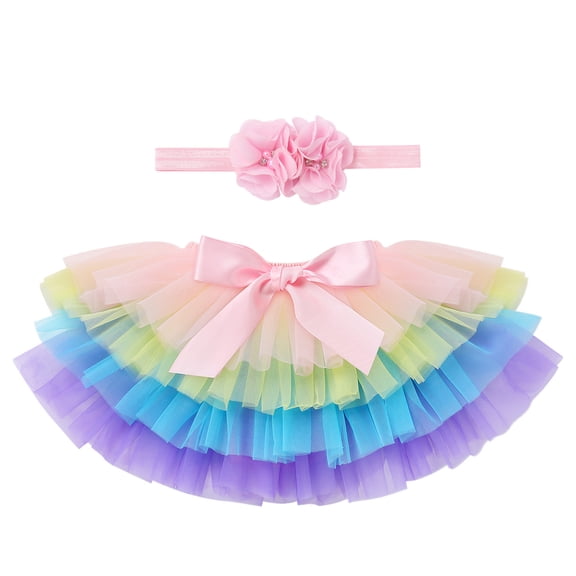 FYMNSI Baby Girls Diaper Tutu Skirts Infant Toddler Bloomers Skirts Princess Skirts with Headband Rainbow 2-3T