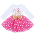 thumbnail image 1 of FYMNSI Baby Kids Girl My 2nd Second Birthday Dress Cake Smash Outfit Long Sleeve Princess Polka Dots Tulle Bowknot Dress Two Years Old Party Clothes Photo Props 2 Years Hot Pink, 1 of 7