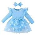 thumbnail image 1 of FYMNSI Baby Toddler Girl Ribbed Bowknot Princess Dress with Headband Infant Long Sleeve Tulle Tutu Dresses Newborn 3D Butterfly Romper Outfit 3-6 Months Blue, 1 of 3