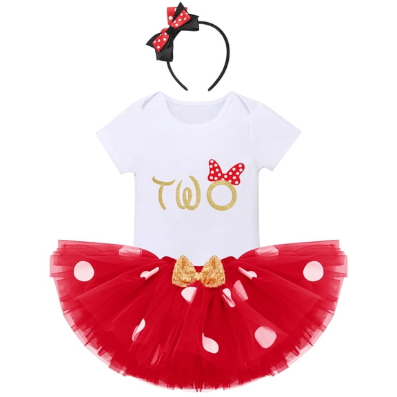 FYMNSI Baby Toddler Kids Girls My 2nd Second Birthday Cake Smash Outfit Romper Polka Dot Tutu Skirt Ear Headband 3pcs Two Years Old Party Clothes Set 2 Years Red