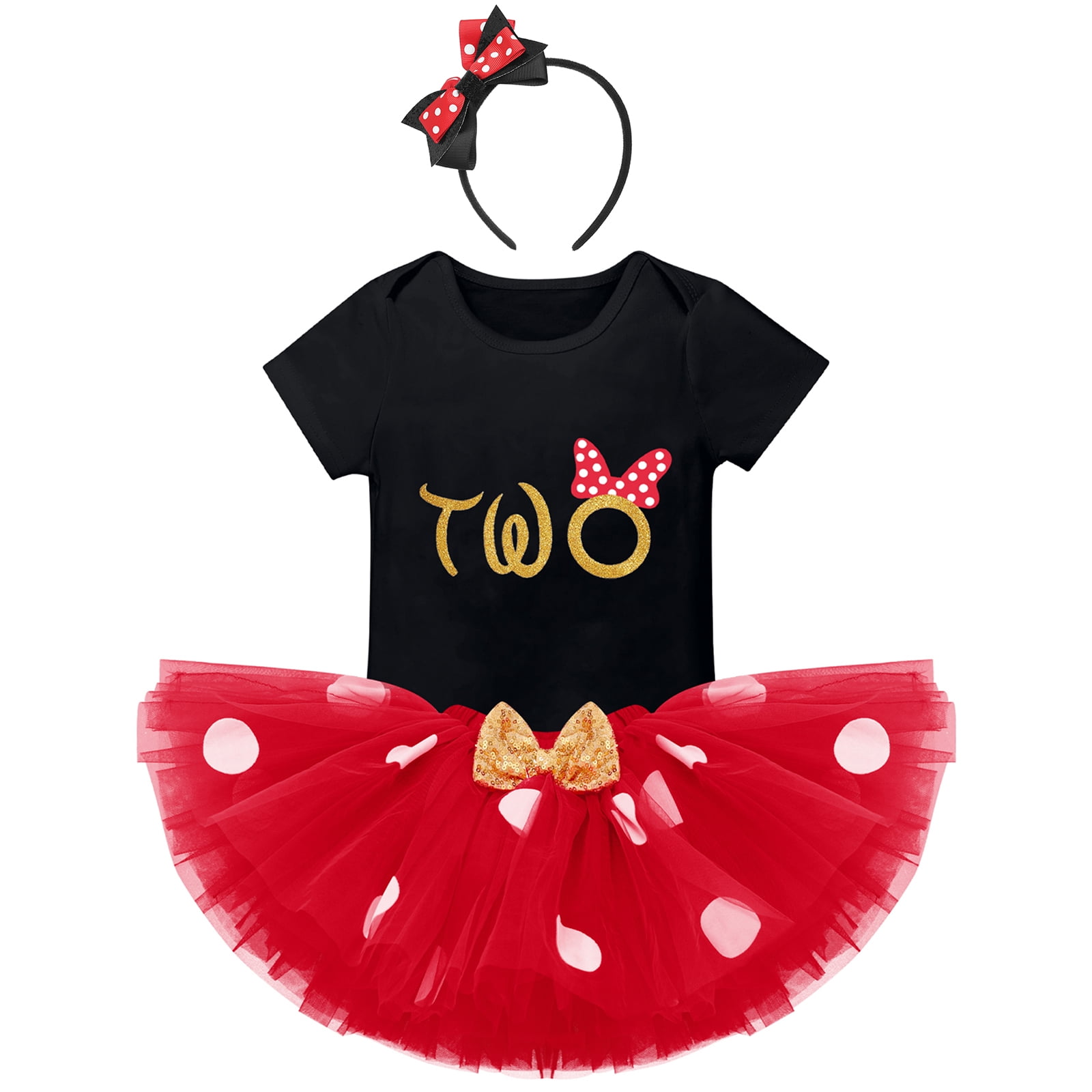 IBTOM CASTLE Toddler Baby Girls 1st 2nd 3rd Birthday Outfit Romper Top Polka Dots Tutu Skirt Headband Set For Cake Smash Photo Shoot 2 Years Pink