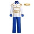 thumbnail image 1 of FYMNSI Boy Prince Charming Costume Halloween Carnival Cosplay Fancy Dress Up Medieval Royal Prince King Knight Outfit for Kids Jacket Top Pants Crown Set 5-7 Years Royal Blue, 1 of 7