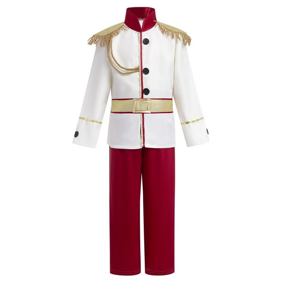 FYMNSI Boy Prince Charming Costume Halloween Carnival Cosplay Fancy Dress Up Medieval Royal Prince King Knight Outfit for Kids Jacket Top Pants Set 11-14 Years Wine Red