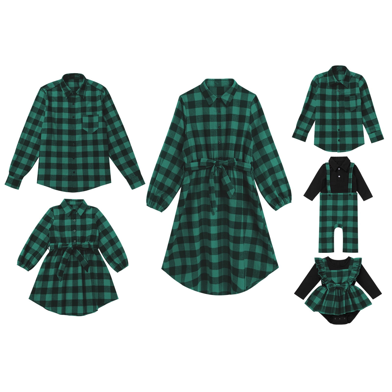 FYMNSI Christmas Matching Family Outfits Mommy and Me Green Plaid Dresses Father Son Button Down Shirts Xmas Photoshoot Set (Men XL)