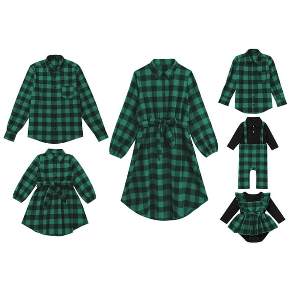FYMNSI Christmas Matching Family Outfits Mommy and Me Green Plaid Dresses Father Son Button Down Shirts Xmas Photoshoot Set (Women XL)