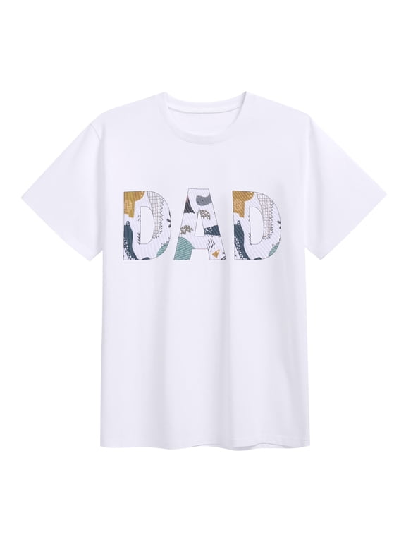 Dad Letter Printed Tee Shirts for Men Casual Short Sleeve Tops Men Summer Crew Neck Loose T-Shirt (Dad 2XL)