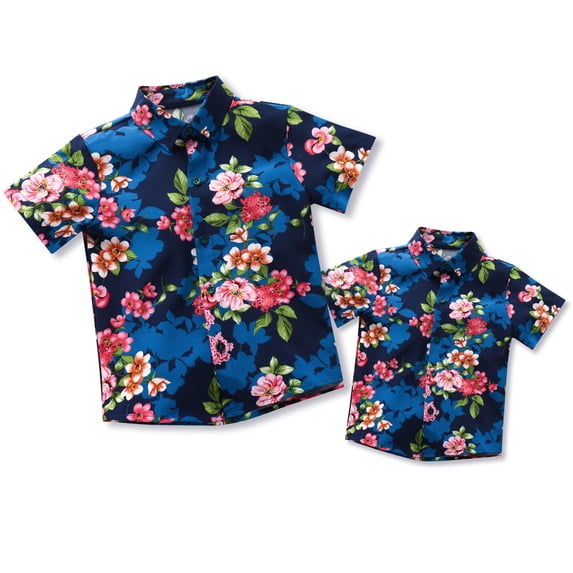 FYMNSI Daddy and Me Hawaiian Matching Outfits Father Son Tropical Print Matching Shirts Summer Men Boys Father's Day Tops (Boy 12-18M)